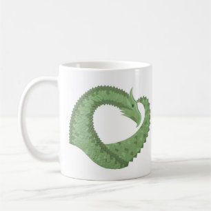 Oliv grönt hjärtdrake på vitt kaffemugg