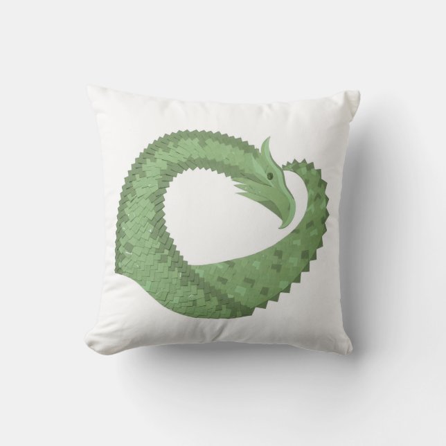 Oliv grönt hjärtdrake på vitt kudde (Framsida)