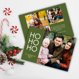 Oliv grönt "HO HO HO" Photo Collage jul Julkort