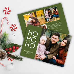 Oliv grönt "HO HO HO" Photo Collage jul Julkort
