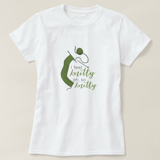 Oliv grönt jag känner Knitty, Oh Knitty T Shirt (Design framsida)