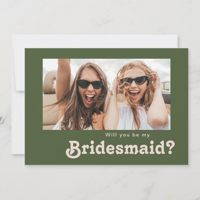 Oliv grönt kort för Retro-Frieri för fotoerbjudand (Framsida)