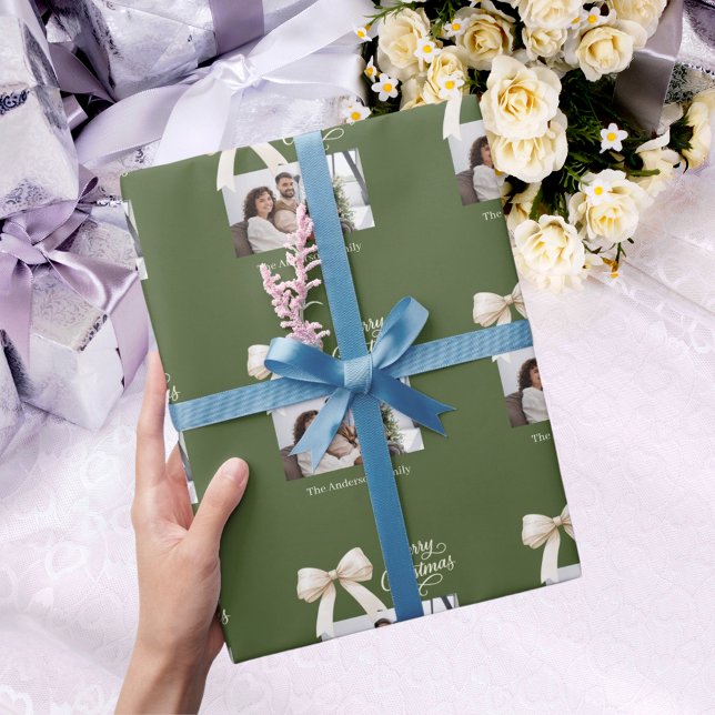 Oliv grönt krämbufoto - jul presentpapper (Skapare uppladdad)