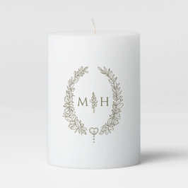 Oliv grönt löv-oval krans monogram bröllop-piller