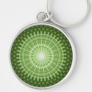 Oliv grönt Mandala Rund Silverfärgad Nyckelring