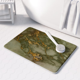 Oliv grönt Marble Faux Gold Foil Badrumsmatta