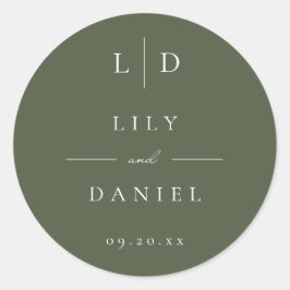Oliv grönt, minimalistisk fördel för monogramsbröl runt klistermärke
