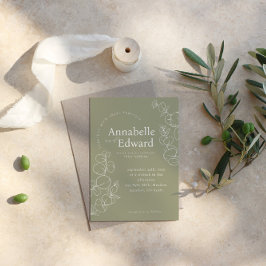 Oliv grönt minimalistiskt botaniskt Bröllop Inbjudningar