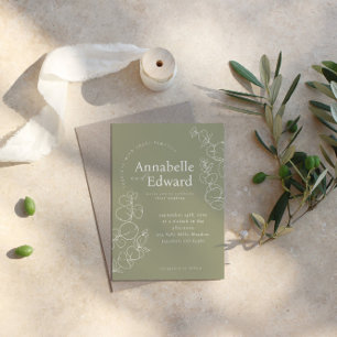 Oliv grönt minimalistiskt botaniskt Bröllop Inbjudningar