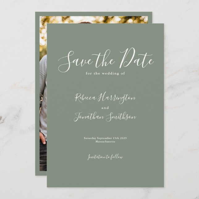 Oliv grönt minimalt Bröllop spara datum Spara Datumet (Fram/baksida)