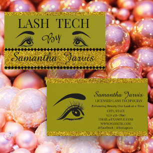 Oliv grönt Modern Eyelash Artist Shimmer Guld Visitkort
