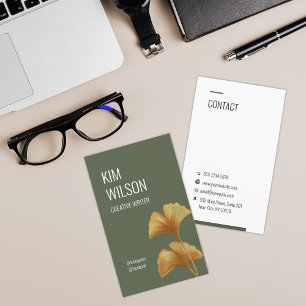 Oliv grönt Modern Minimalist Golden Ginkgo Visitkort