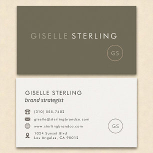 Oliv grönt, modern, minimalistisk monogram enkel visitkort