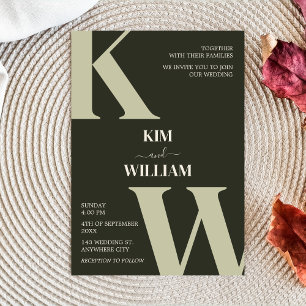 Oliv grönt Modern Monogram Bröllop Inbjudningar