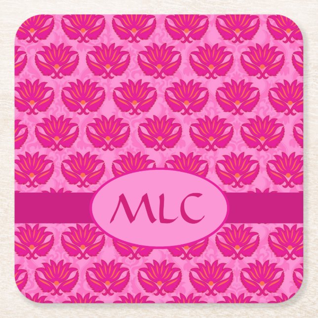 Oliv grönt Modern Paisley Mönster Monogram Underlägg Papper Kvadrat (Framsidan)