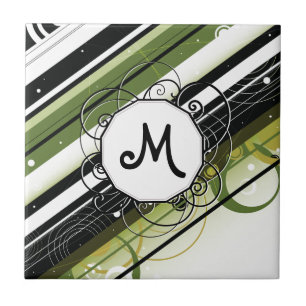 Oliv grönt Modern-Retro-Rand med Monogram Kakelplatta