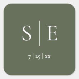 Oliv grönt Monogram Bröllop Fyrkantigt Klistermärke