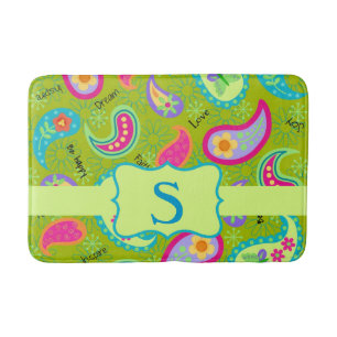 Oliv grönt Monogram Modern Paisley Mönster Badrumsmatta