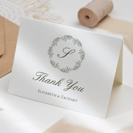 Oliv grönt Monogram Wandefrand Bröllop Tack Kort