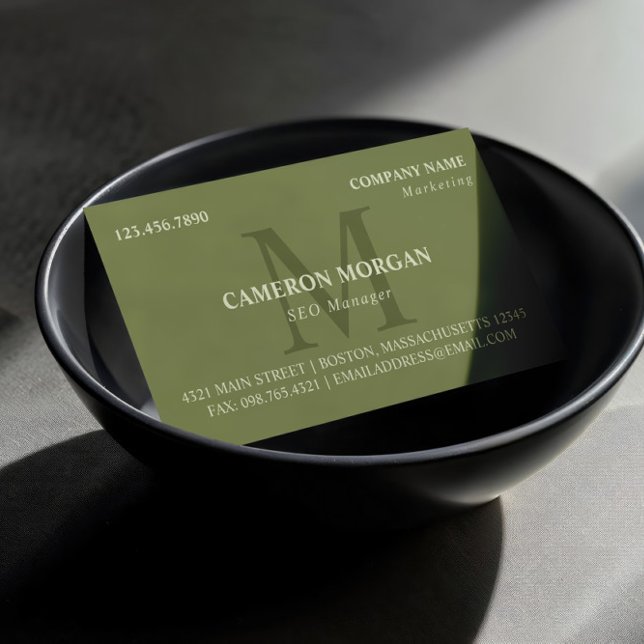 Oliv grönt monogrammad Professionell Visitkort (Skapare uppladdad)