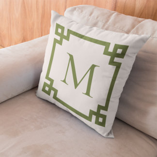 Oliv grönt monogrammet grekiska Nyckel Gräns Kudde