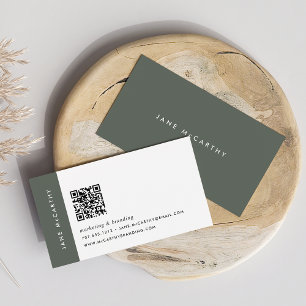 Oliv grönt mörk Modern Minimalistisk QR-kod Visitkort