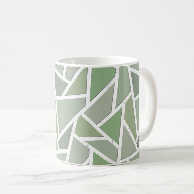Oliv grönt mosaik mönster kaffemugg (Framsida höger)