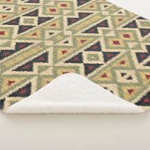 Oliv grönt Mustard Ochre Gult Tribal Ikat Art