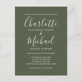 Oliv grönt Namnteckning skript Bröllop Inbjudan Vykort