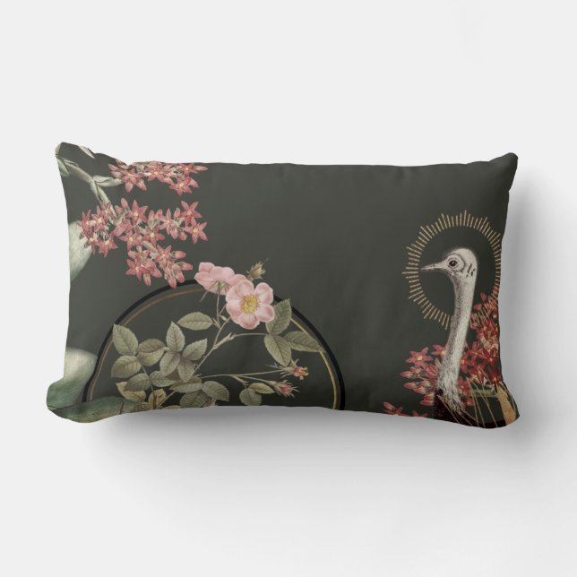 Oliv grönt och Guld konstnärlig Blommigt Lumbarkudde (Framsida)