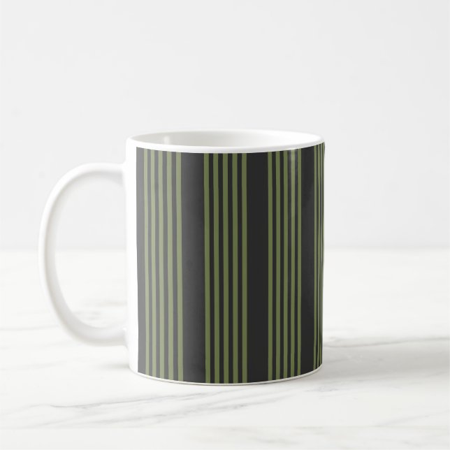 Oliv grönt och kol fem rand mönster kaffemugg (Vänster)