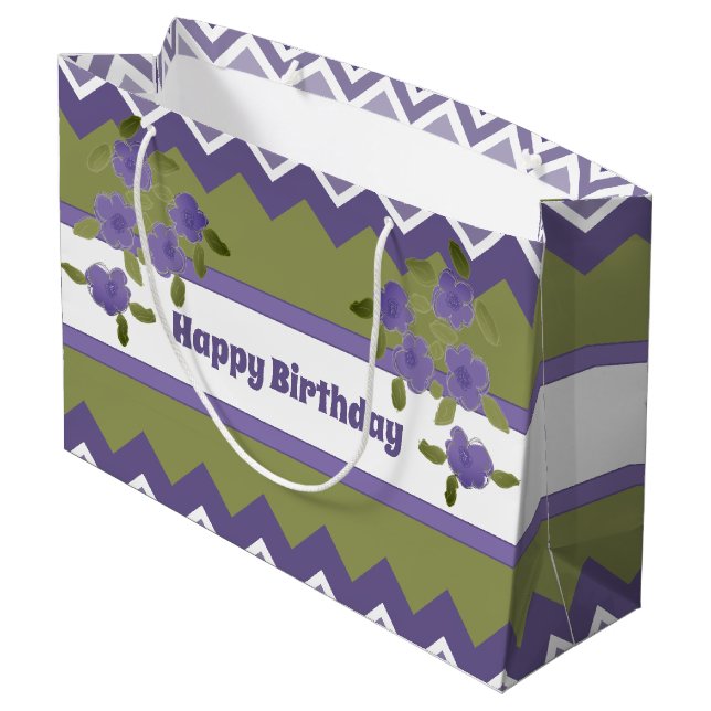 Oliv grönt och Lila Fjädrad födelsedag (Baksidan Vinklad)