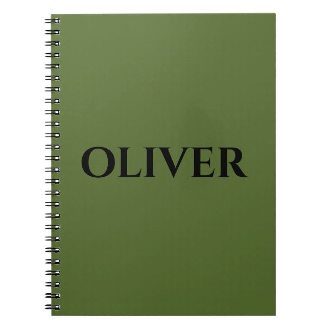 Oliv grönt och minimalistiska Svarta Namn Anteckningsbok (Framsidan)