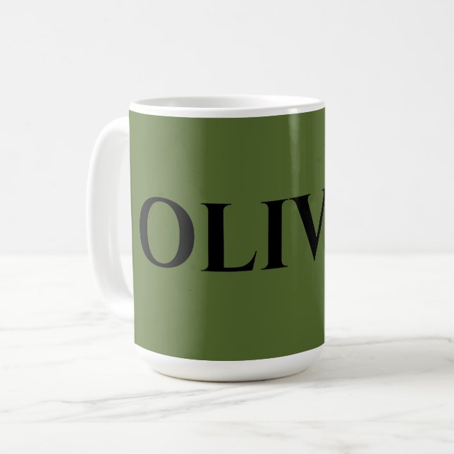 Oliv grönt och minimalistiska Svarta Namn Kaffemugg (Framsida vänster)