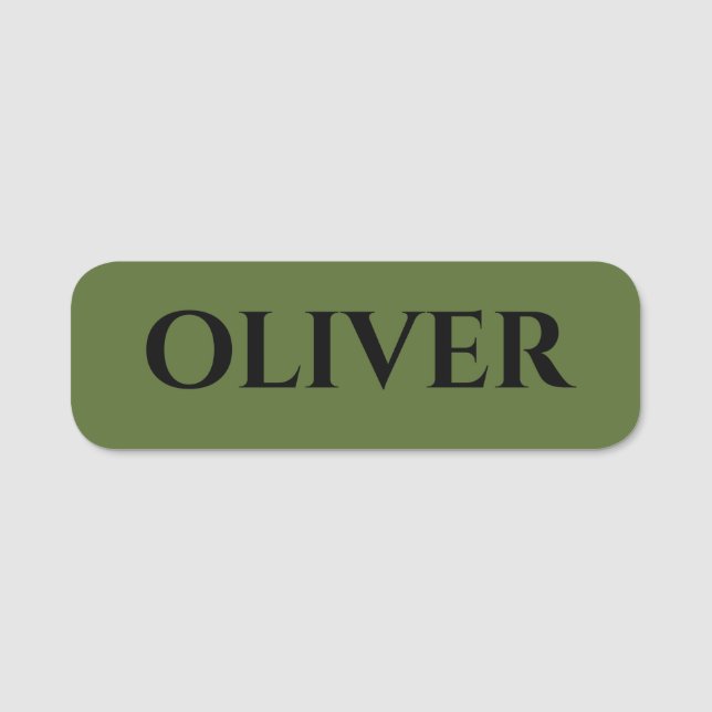 Oliv grönt och minimalistiska Svarta Namn Namnbricka (Framsida)