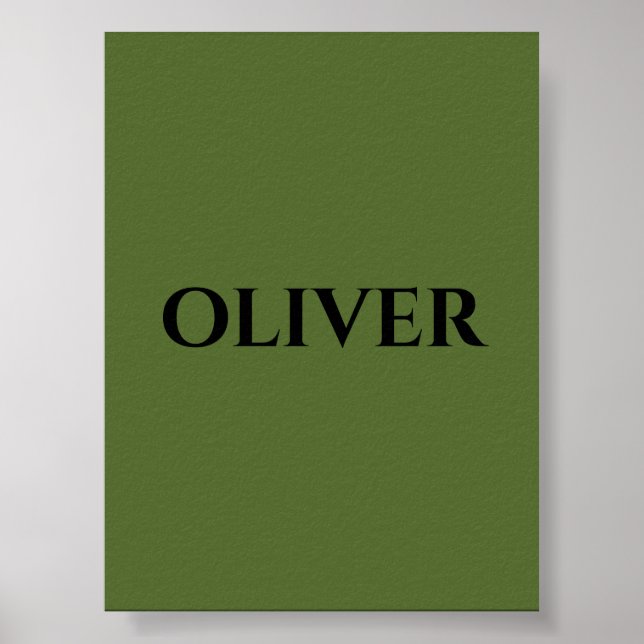 Oliv grönt och minimalistiska Svarta Namn Poster (Framsidan)