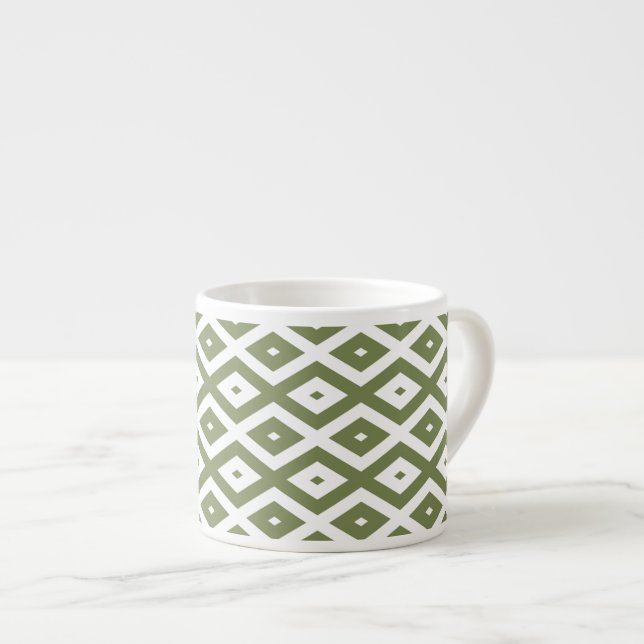 Oliv grönt och vit diamant mönster espressomugg (Framsida höger)