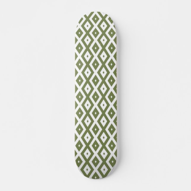 Oliv grönt och vit diamant mönster mini skateboard bräda 18,5 cm (Framsida)