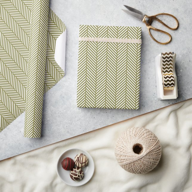 Oliv grönt och vit Herringbone Presentpapper (Hantverk)