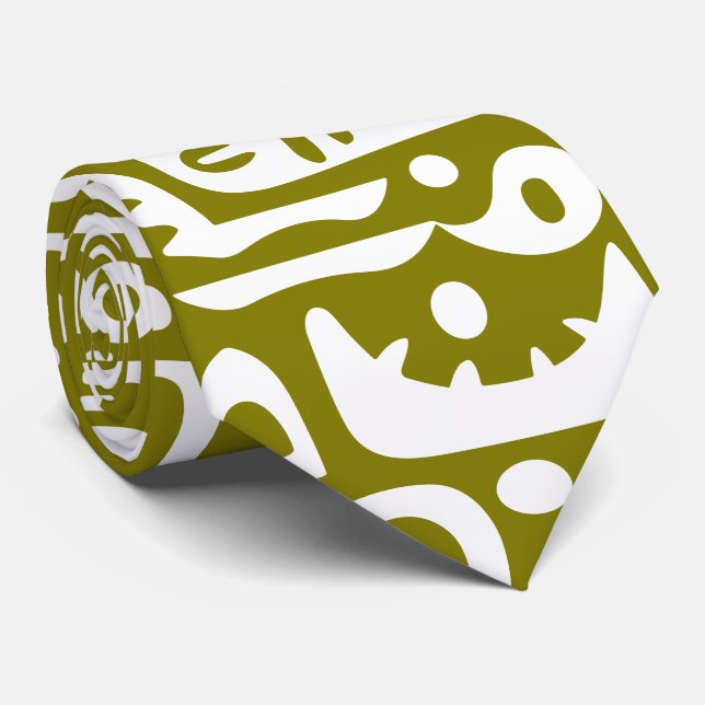 oliv grönt och vita doodlar 4 av 7 slips (Rullad)
