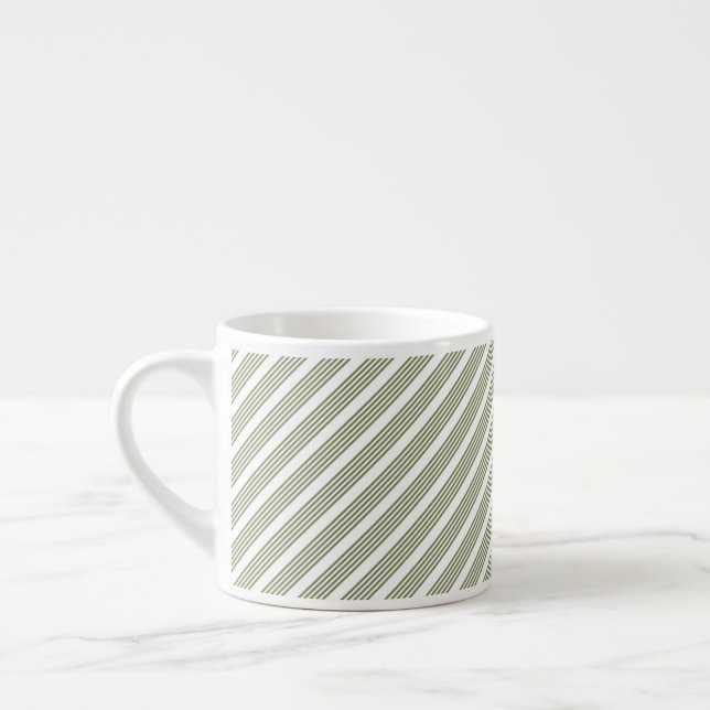 Oliv grönt och vita fem rand mönster espressomugg (Vänster)