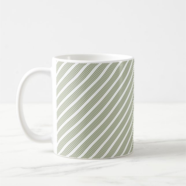 Oliv grönt och vita fem rand mönster kaffemugg (Vänster)