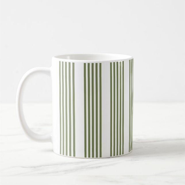 Oliv grönt och vita fem rand mönster kaffemugg (Vänster)