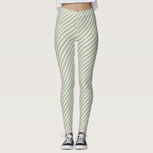 Oliv grönt och vita fem rand mönster leggings