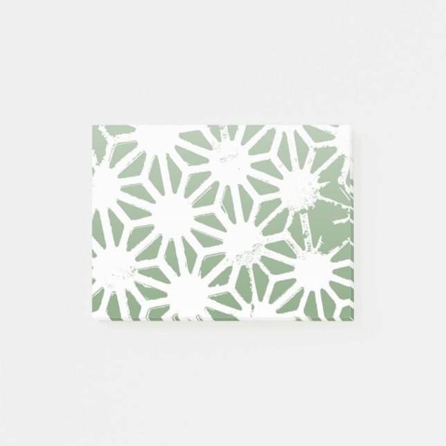 Oliv grönt och vita geometriska mönster post-it block (Framsida)