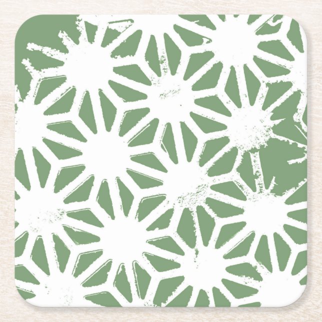 Oliv grönt och vita geometriska mönster underlägg papper kvadrat (Framsidan)