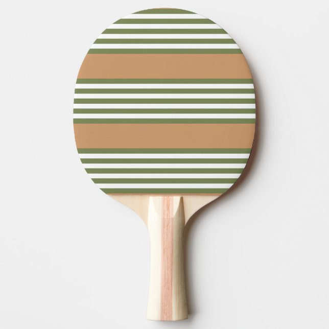 Oliv grönt och vita rand mönster med tan pingisracket (Framsidan)