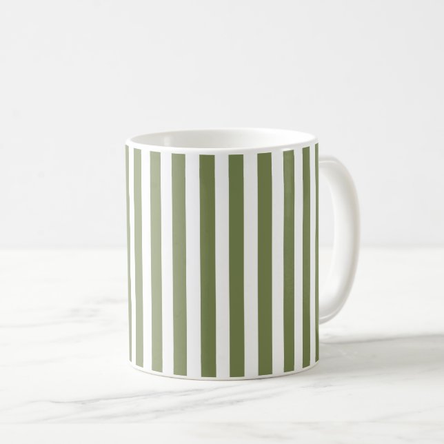 Oliv grönt och vitt kandy rand kaffemugg (Framsida höger)