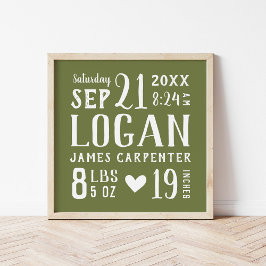 Oliv grönt Pojke-fågelstatten Keepsaké Poster