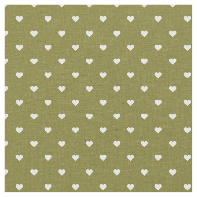 Oliv grönt Polka Dot Hearts Tyg (Närbild)